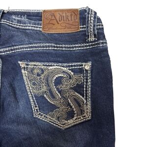 Adiktd Blue Boot Cut Jeans with Ornate Stitching